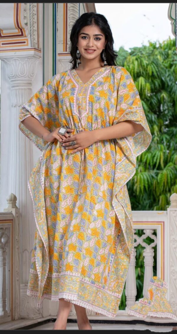 Hand Block Printed Cotton Kaftan – Free Size Comfort Wear