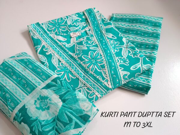Pure Cotton Kurti Pant Dupatta Set