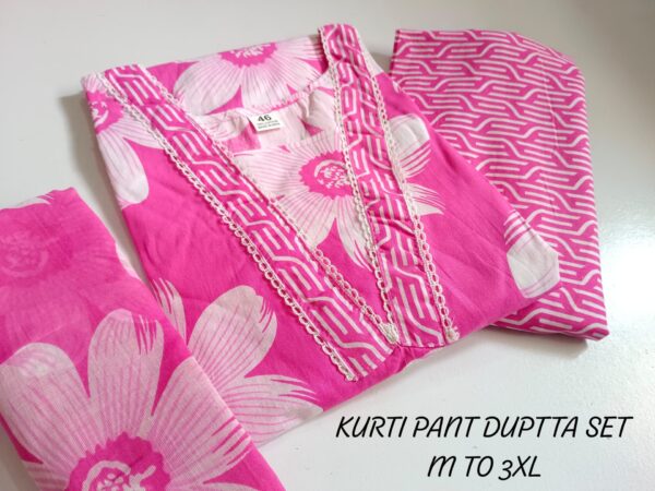Pure Cotton Kurti Pant Dupatta Set