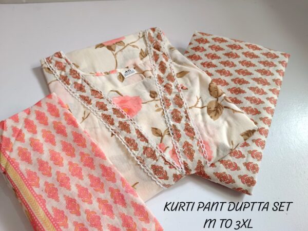 Pure Cotton Kurti Pant Dupatta Set