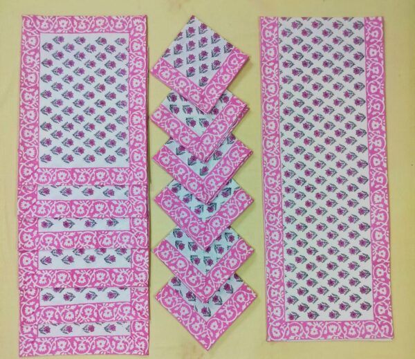 Hand Block Print Premium Table Mat Set with Matching Runner