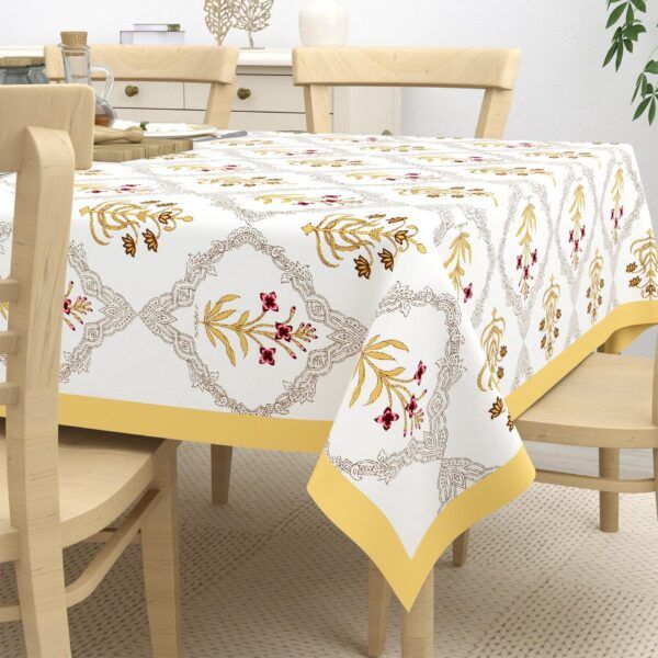 Handlook Printed Premium Cotton Canvas Dining Table Cover – 6 Seater