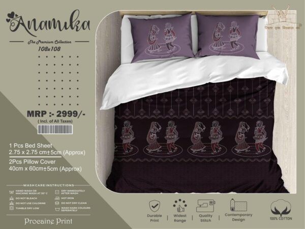ANAMIKA 108×108 Procaine Print Jumbo Bedsheet with 2 Pillow Covers – 100% Cotton, 180 TC