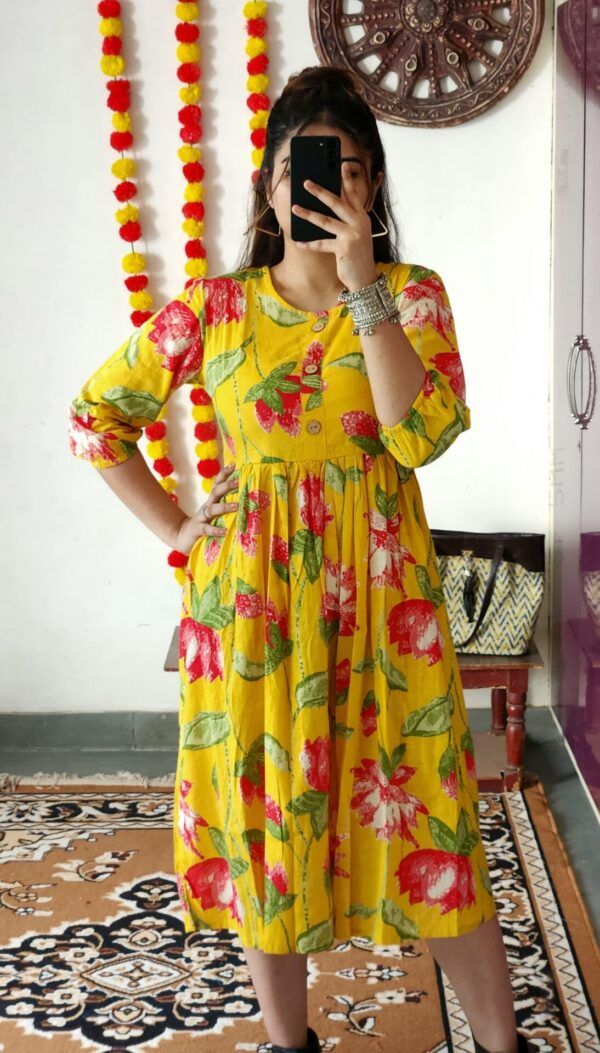 Trendy Cotton Midi Kurti with Puff Sleeves
