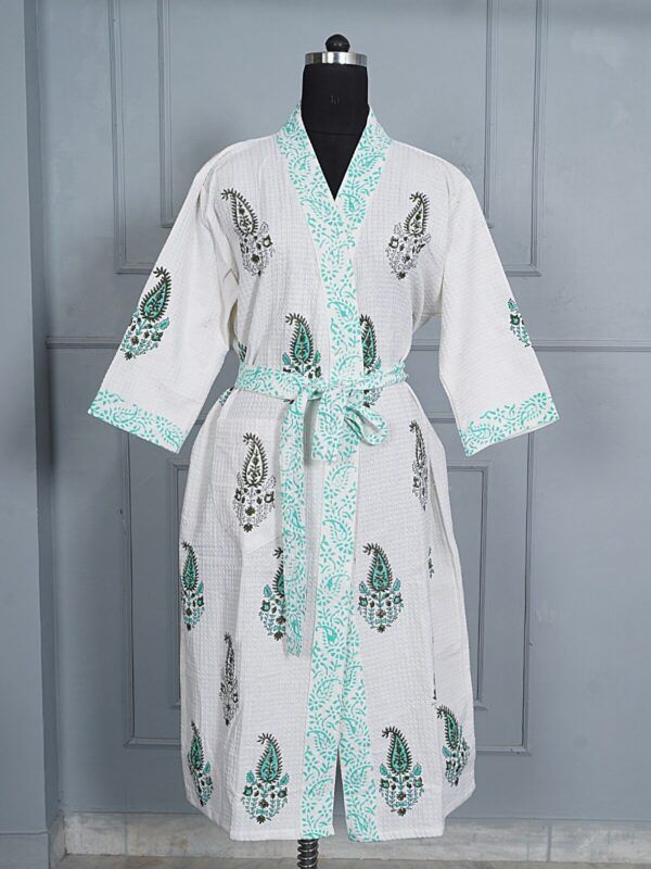 Authentic Handblock Printed Waffle Cotton Bathrobe (Unisex)
