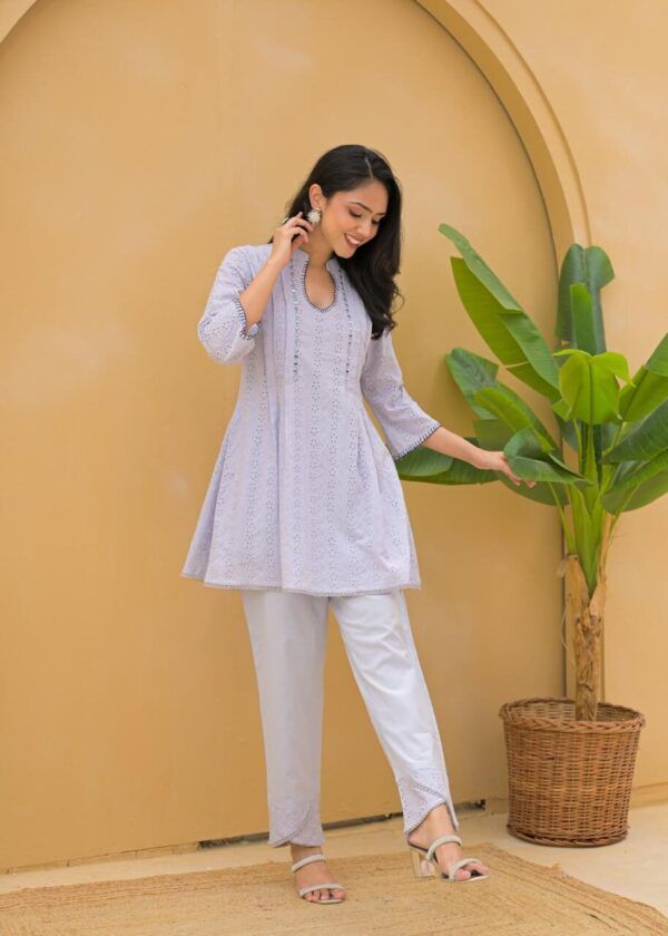 Pure Cotton Schiffli Co-ord Set with Mirror & Hand Work
