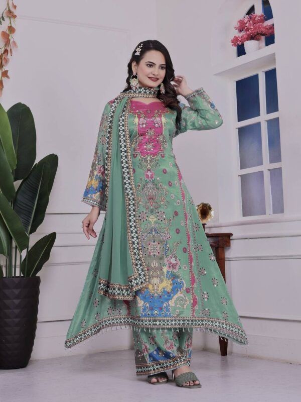 Digital Printed A-Line Kurta with Palazzo & Dupatta Set