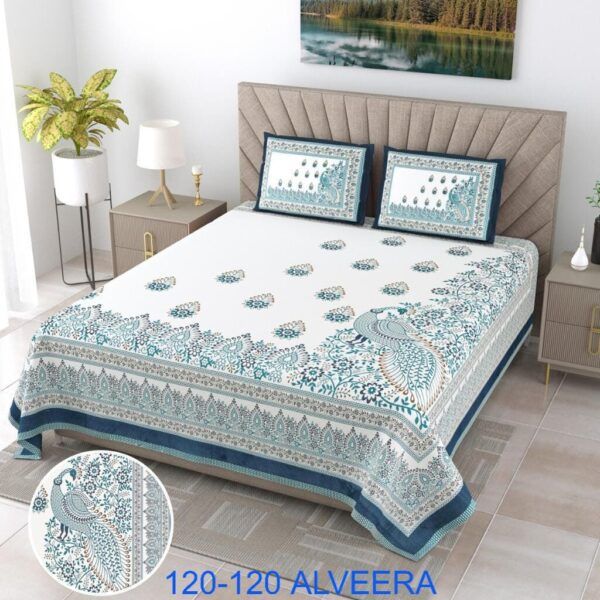 120 × 120 Jumbo King Size Cotton Bedsheet with 2 Pillow Covers | Premium Alveera Collection