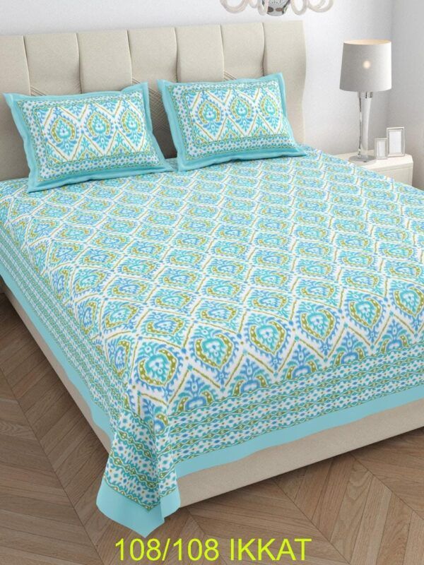 Luxury Ikkat Cotton Bedsheet 108x108 Inches with 2 Pillow Covers | Jumbo Size Autoloom Fabric