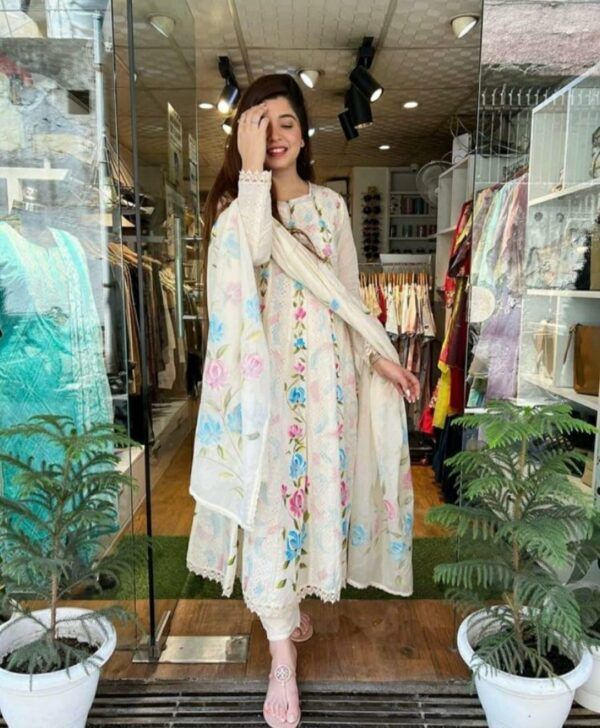 Anarkali Chicken Shifli Hand-Painted Cotton Suit Set