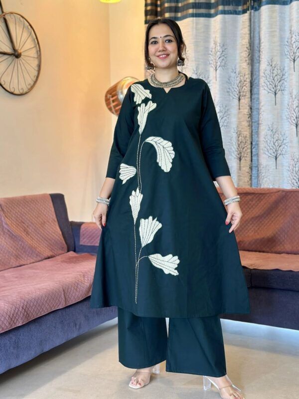 New Arrival – Cotton Embroidered Straight Kurta & Palazzo Set
