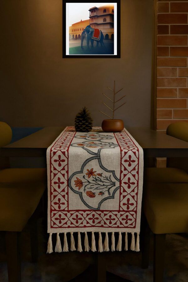 Handblock Jute TNT Table Runner | 13x72 Inches | Machine Washable