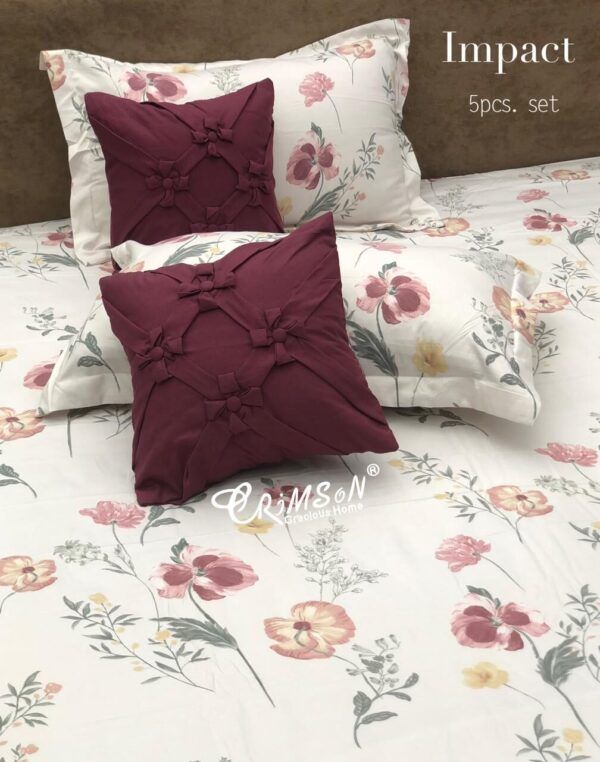 Crimson Impact King Size Cotton Feel Bedsheet Set – 5 Pcs