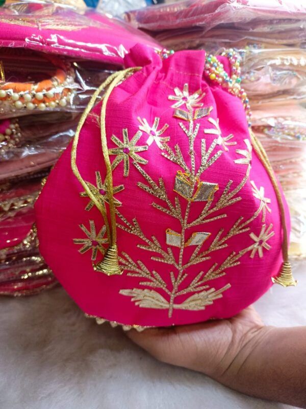 Gotta Patti Handwork Potli Bag with Pearl Handle | Heavy Quality Ethnic Potli 9x9