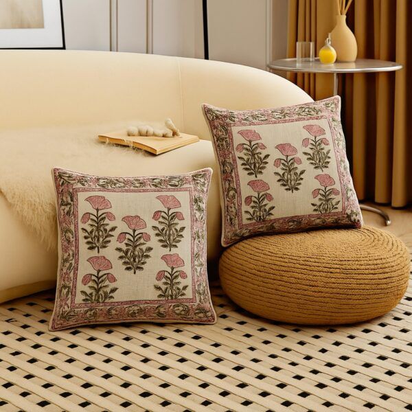 Exclusive Jute Hand Block Printed Cushion Covers – Set of 2 (24×24 inches)