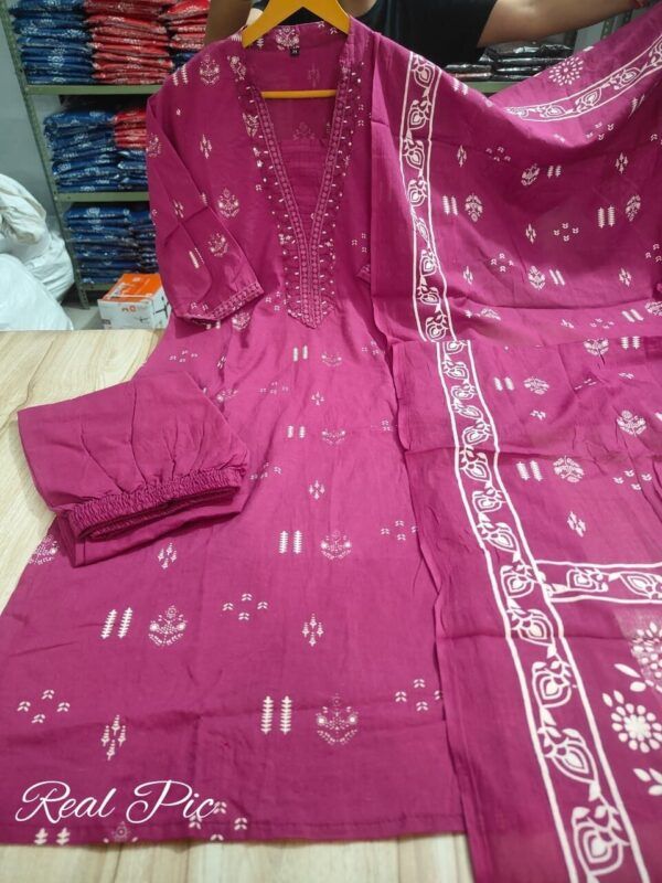Handworked Cotton Kurti Set with Pant & Printed Dupatta