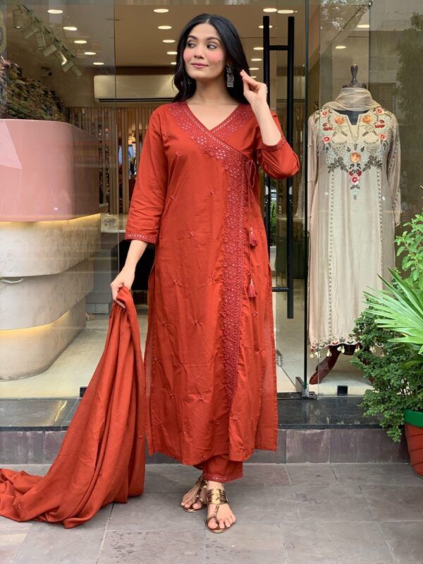 Designer Cotton Suit Set | Embroidered Kurta Pant Dupatta for Women