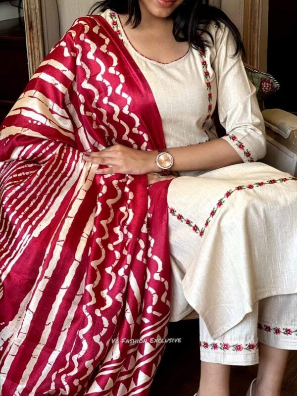 Festival Exclusive – Khadi Cotton Embroidery Suit with Khadi Silk Dupatta