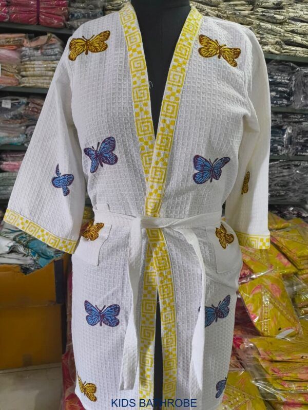 Kids Handblock Waffle Cotton Bathrobe
