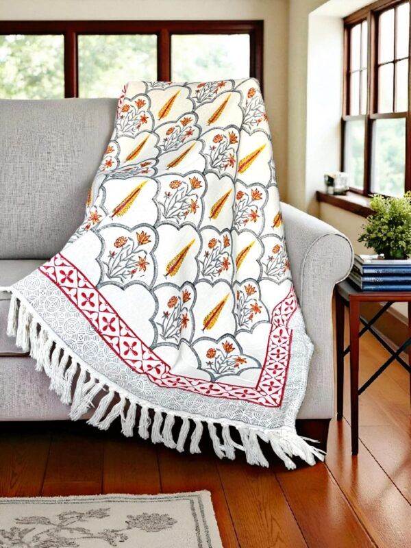 Handblock Jute Sofa Throw