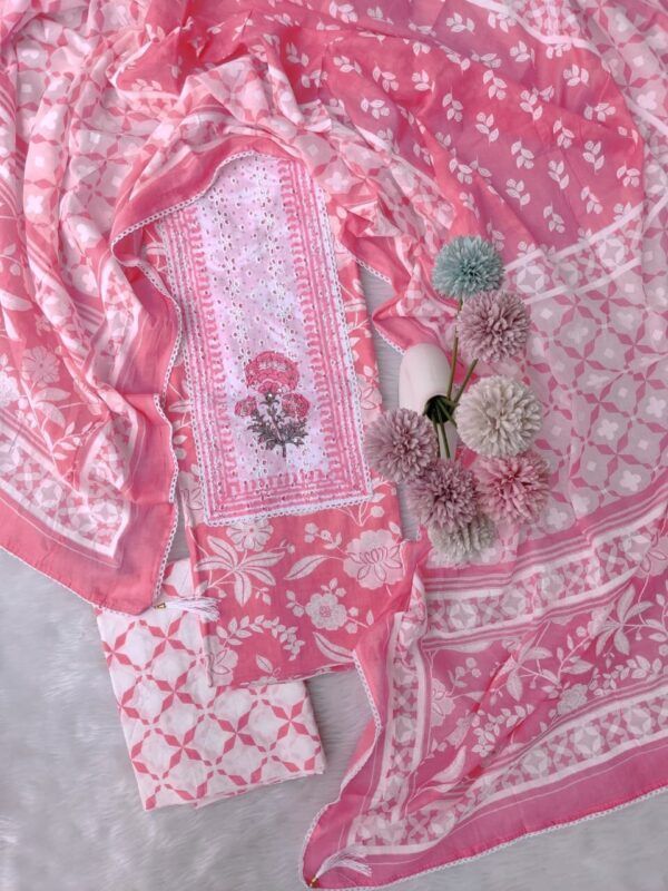 Cotton Suit with Hand Embroidery & Mulmul Dupatta