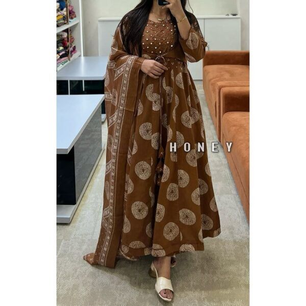 Anarkali Kurta Dupatta Set with Shrug Pattern & Mirror Work