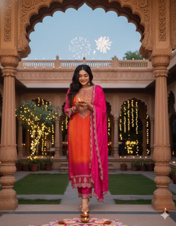 🌸 Chinon Silk Designer Festive Wear Kurti Pant Dupatta Set 🌸