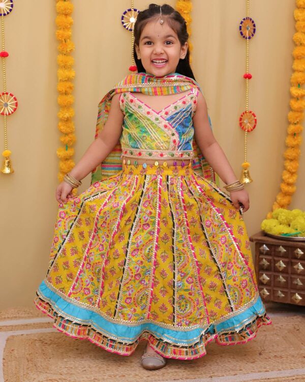 Girls Crop Top Skirt Set with Dupatta – Gota & Lace Detailing (Festive Collection)