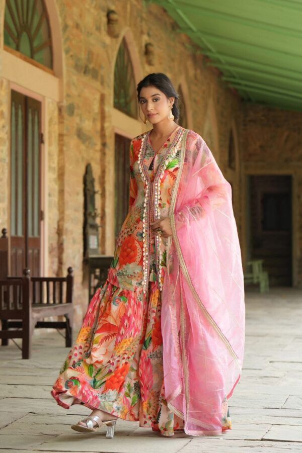 Chanderi Silk Festive Kurti Pant Set with Corded Embroidery