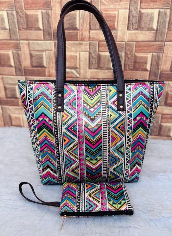 Ginger Cotton Tote Bag with Wrist Pouch & Leatherite Handle