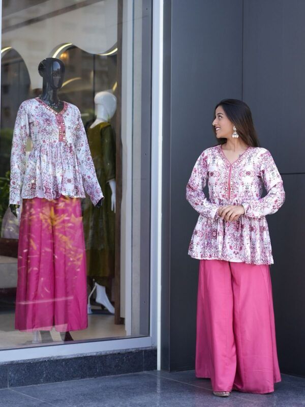 Festival Special Designer Modal Satin Top & French Crepe Bottom Set | Premium Quality | Sizes M–3XL