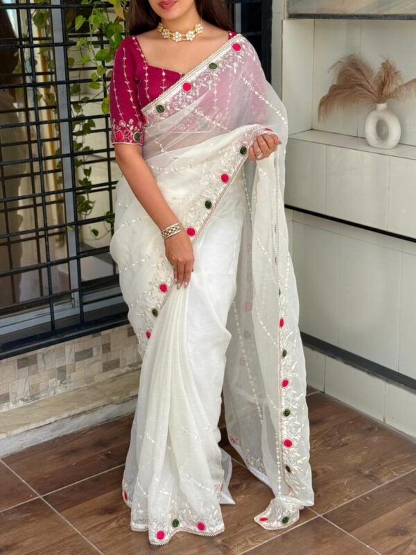 Rakhi Designer Super Sonic Crush Saree with Velvet Cutting Work & Pearl Lace