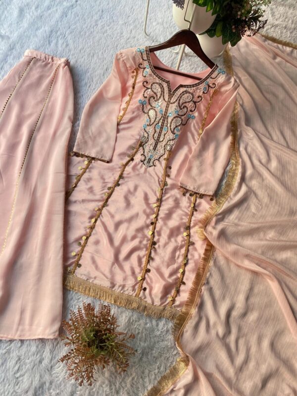 Party and Wedding Wear 3-Piece Kurti Palazzo Dupatta Set