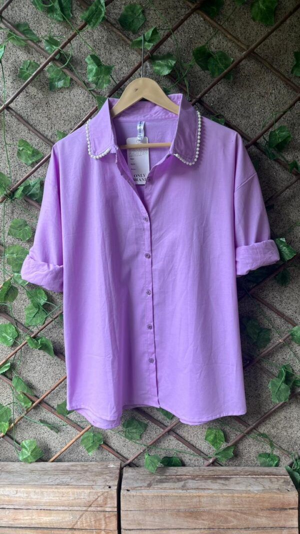Pearly Collar Cotton Shirt for Women
